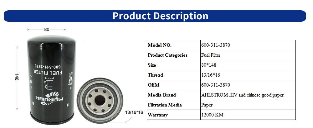 Truck Parts Auto Fuel Filter for Komastu Engines 600-311-3870