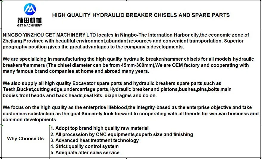 China OEM Factory Manufacturer for High Quality Hydraulic Breaker Main Body Front Head Back Head Cylinder Assy for Rock Breaker Hb20g Hb30g Sb70 Sb81 Sb121